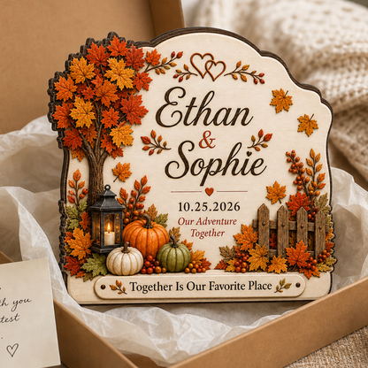 Custom Fall Couple Wooden Block