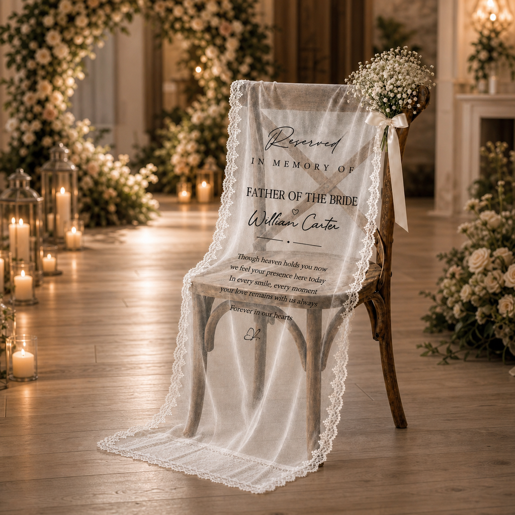 Wedding Chair Sign Memorial Sheer Lace Reserved Seat for Ceremony