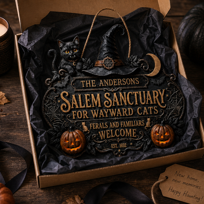 Personalized Halloween Cat Welcome Sign