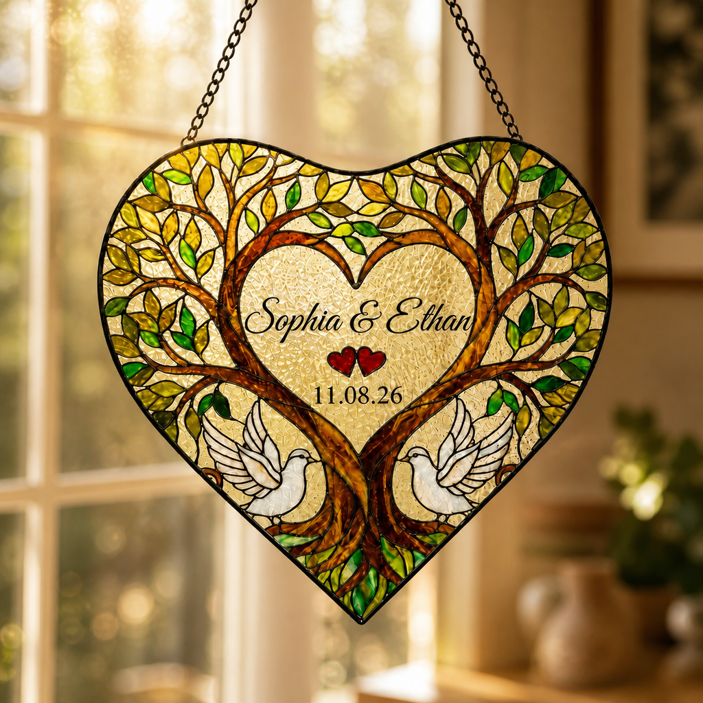 Personalized Heart Tree Glass Suncatcher
