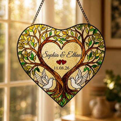 Personalized Heart Tree Glass Suncatcher