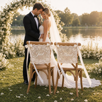 Personalized Lace Chair Sign for Bride & Groom