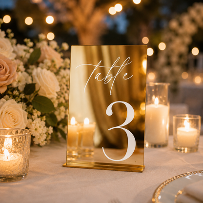 Personalized Gold Mirror Wedding Table Number Sign