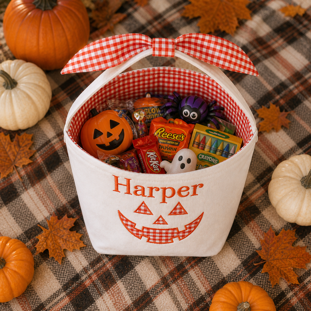Personalized Gingham Baby Halloween Basket