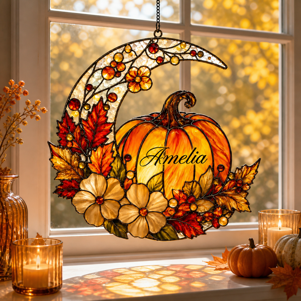 Personalized Pumpkin Moon Halloween Acrylic Suncatcher