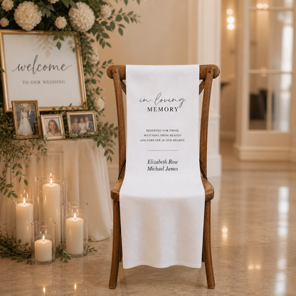 Personalized Wedding Chair Sign In Loving Memory White Fabric