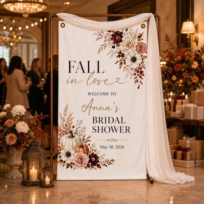 Personalized Fall in Love Bridal Shower Welcome Banner