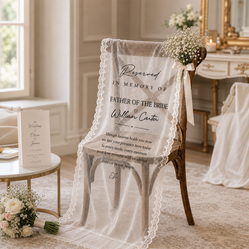 Wedding Chair Sign Memorial Sheer Lace Reserved Seat for Ceremony