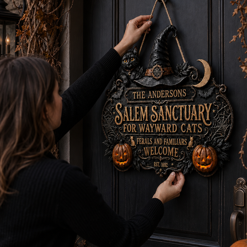 Personalized Halloween Cat Welcome Sign