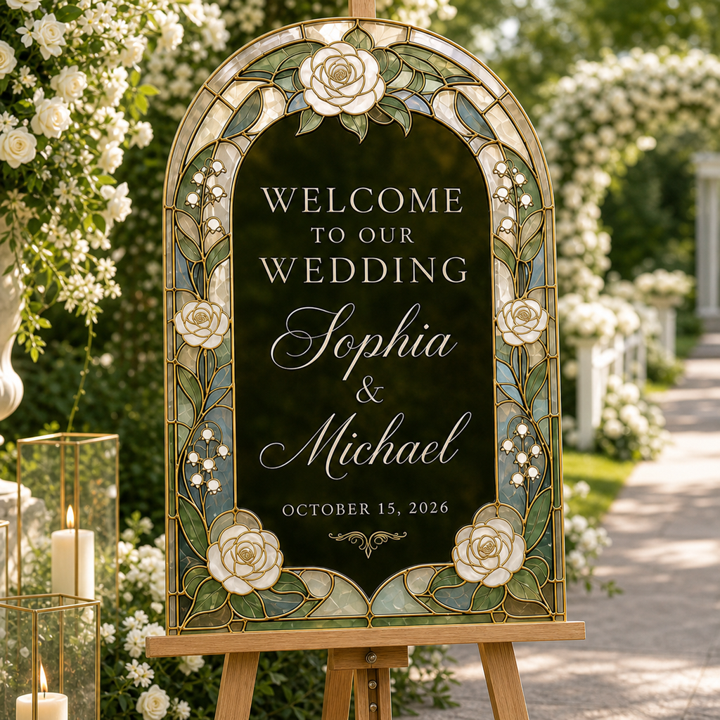 Personalized Wedding Welcome Sign, Faux Stained Glass Acrylic Sign