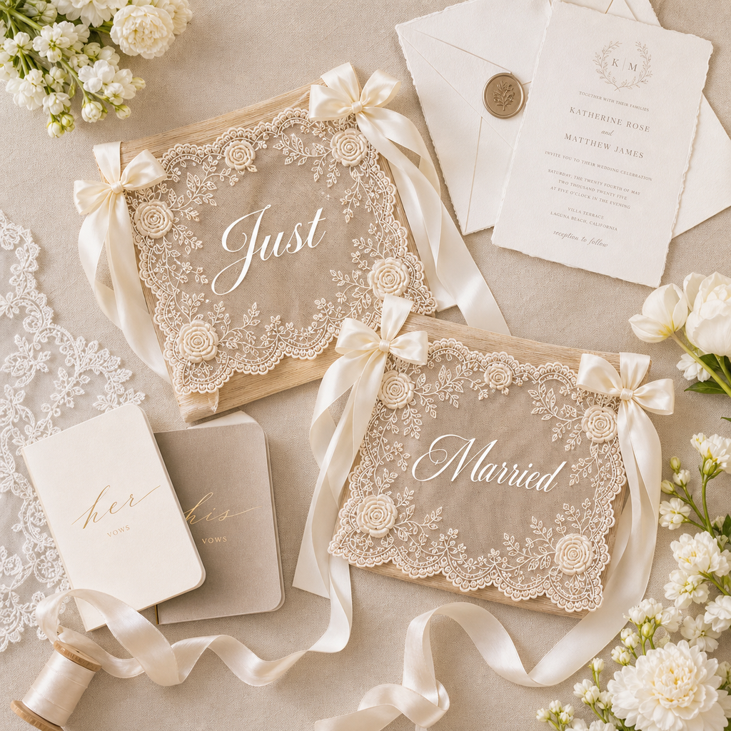 Personalized Lace Chair Sign for Bride & Groom