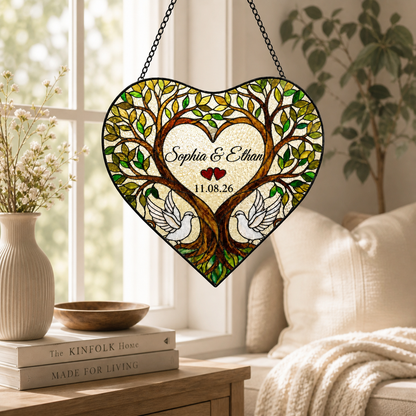 Personalized Heart Tree Glass Suncatcher