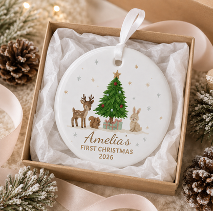 Personalized Baby First Christmas Woodland Animals Ceramic Ornament