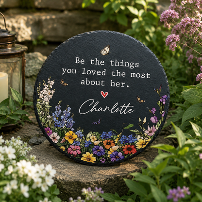 Personalized Floral Memorial Garden Stone