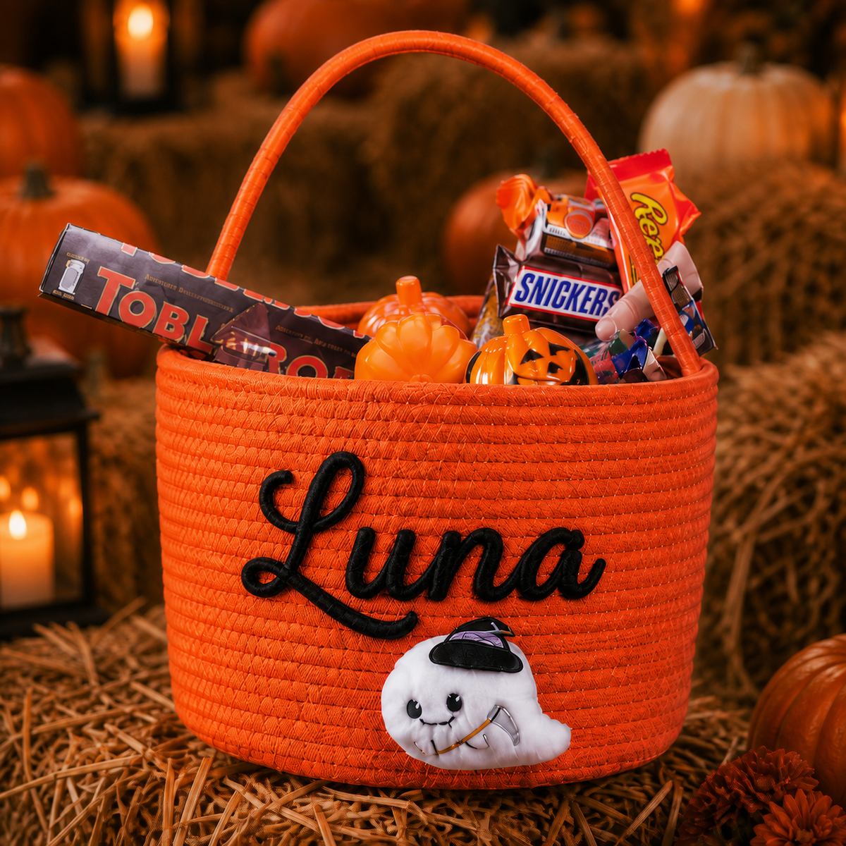 Personalized Embroidered Halloween Ghost Trick or Treat Basket