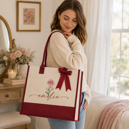Personalized Floral Name Tote Bag