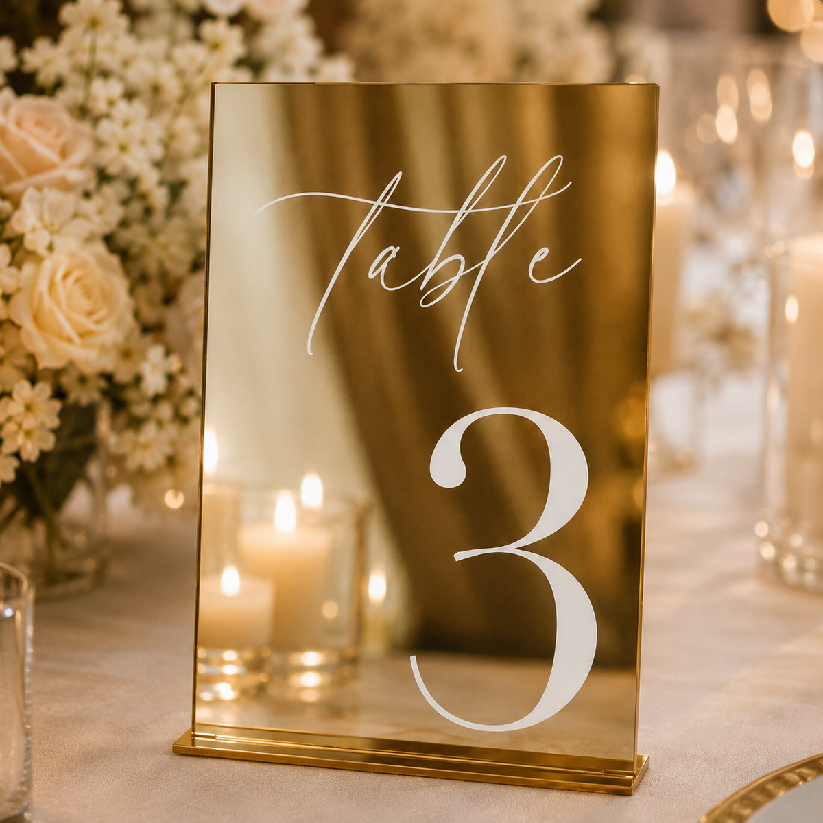 Personalized Gold Mirror Wedding Table Number Sign