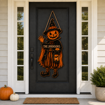 Personalized Pumpkin Witch Halloween Wooden Door Sign