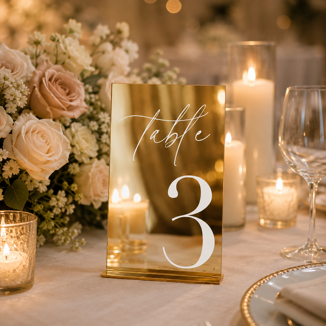 Personalized Gold Mirror Wedding Table Number Sign