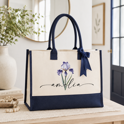 Personalized Floral Name Tote Bag