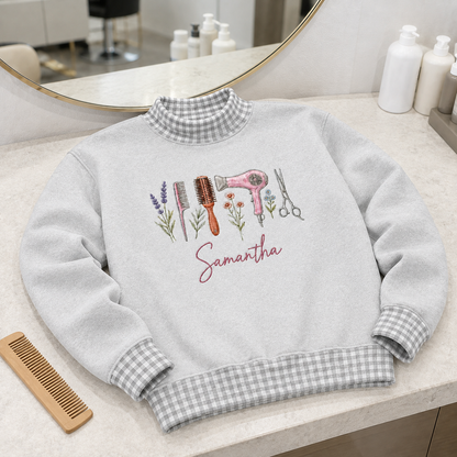 Chic Hairstylist Sweatshirt for Salon Pros with Personalized Name