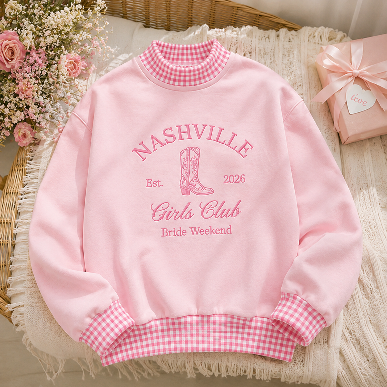 Personalized Girls Club Bachelorette Gingham Sweatshirt