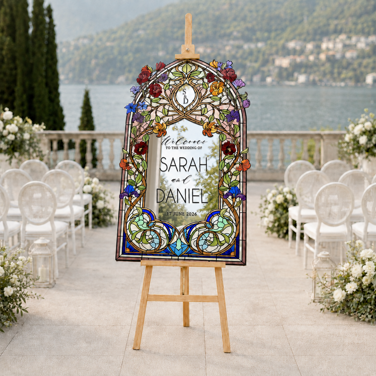 Personalized Art Nouveau Stained Glass Wedding Welcome Sign