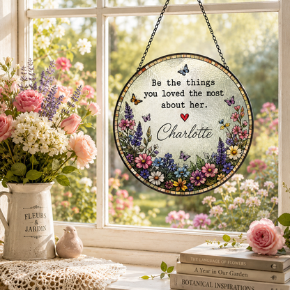 Personalized Memorial Floral Stained Glass Suncatcher