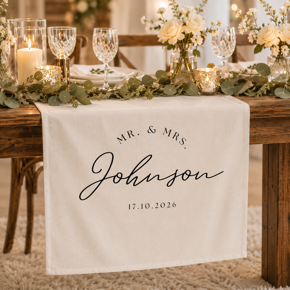 Personalized Mr & Mrs Wedding Table Runner