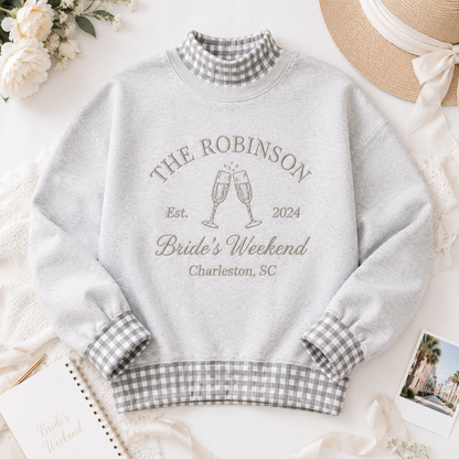 Personalized Gingham Sweatshirt for Bachelorette Weekend, Name & Location