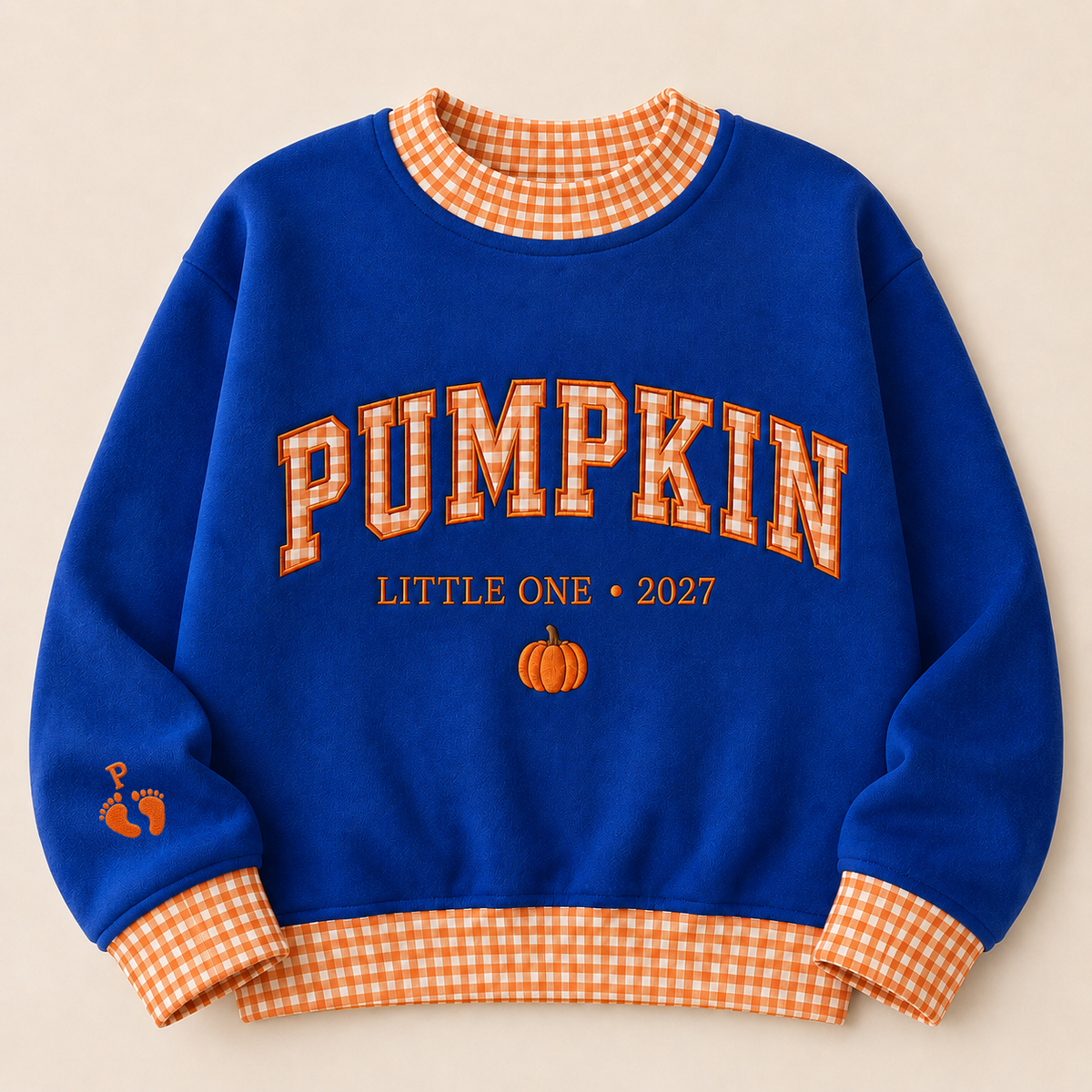 Personalized Pregnancy Announcement Embroidered Gingham Sweatshirt