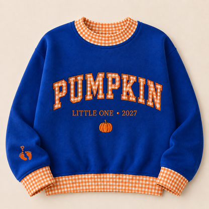 Personalized Pregnancy Announcement Embroidered Gingham Sweatshirt