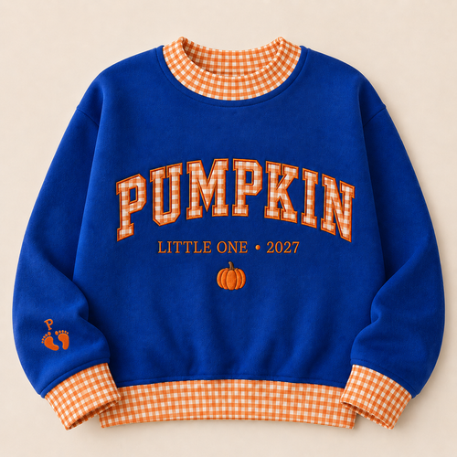 Personalized Pregnancy Announcement Embroidered Gingham Sweatshirt