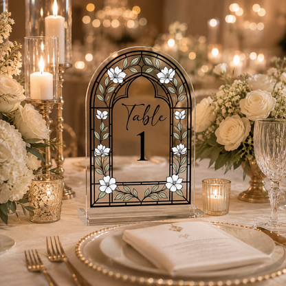 Personalized Floral Acrylic Wedding Table Number Sign