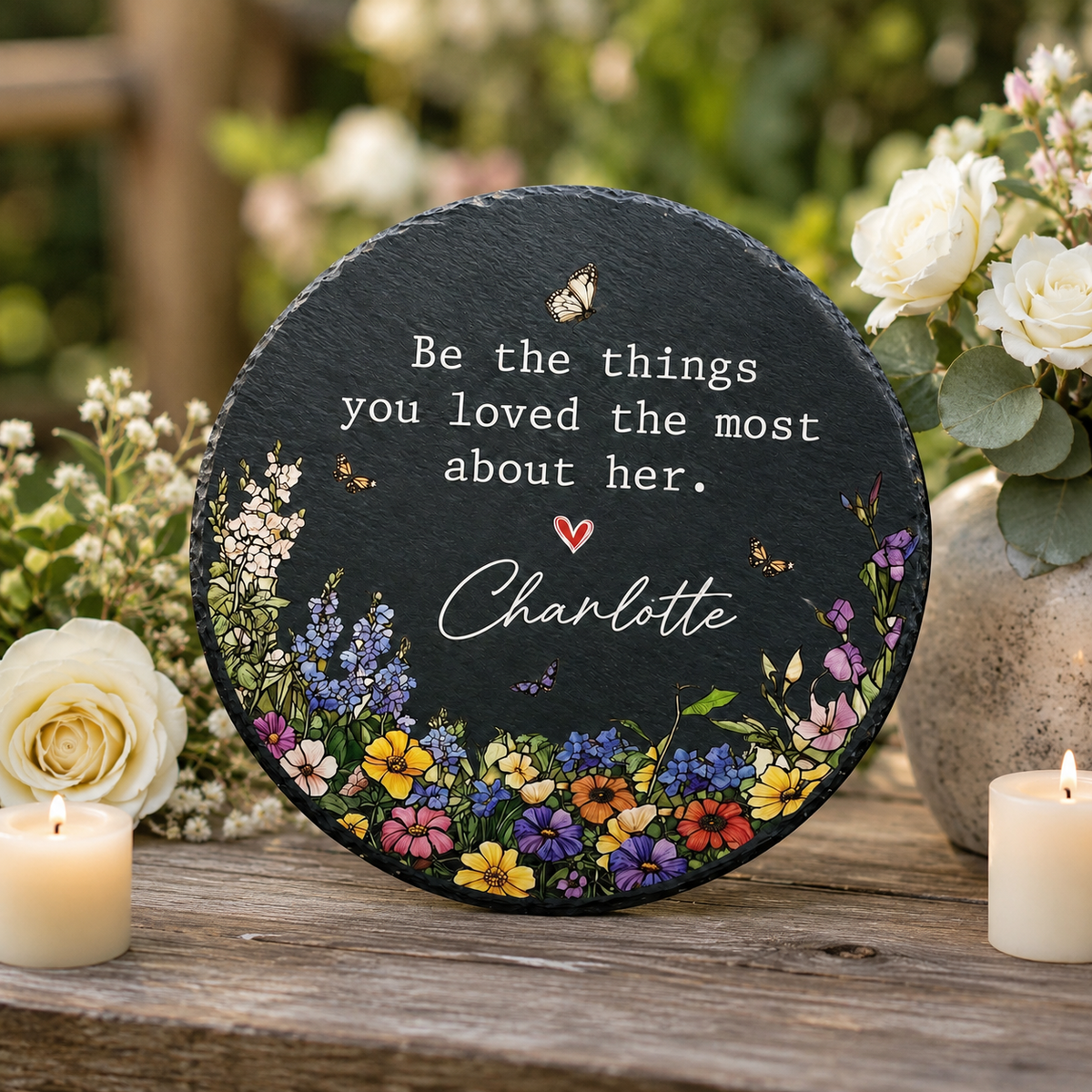 Personalized Floral Memorial Garden Stone