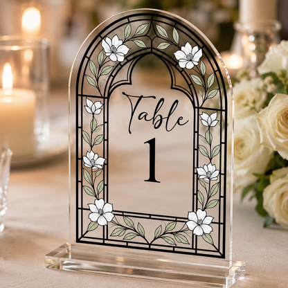 Personalized Floral Acrylic Wedding Table Number Sign