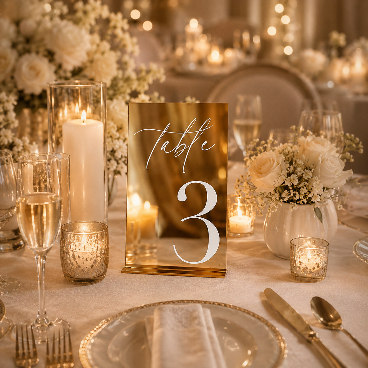 Personalized Gold Mirror Wedding Table Number Sign