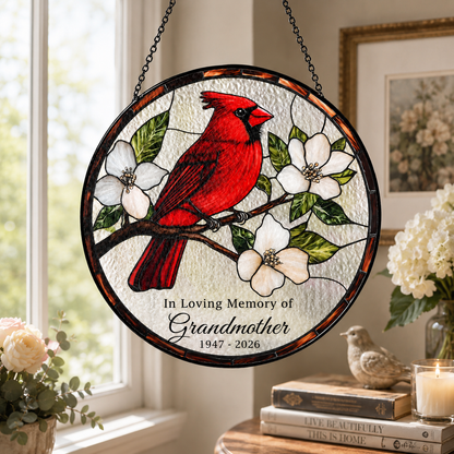 Personalized Cardinal Memorial Stained Glass Suncatcher
