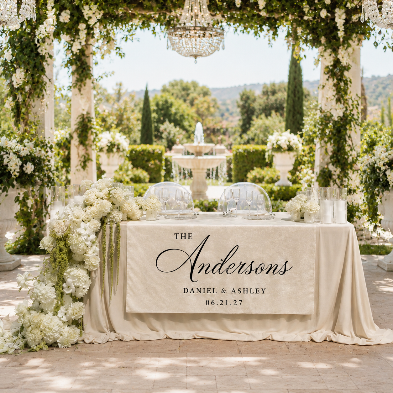 Elegant Wedding Table Runner for Reception Personalized Last Name Design