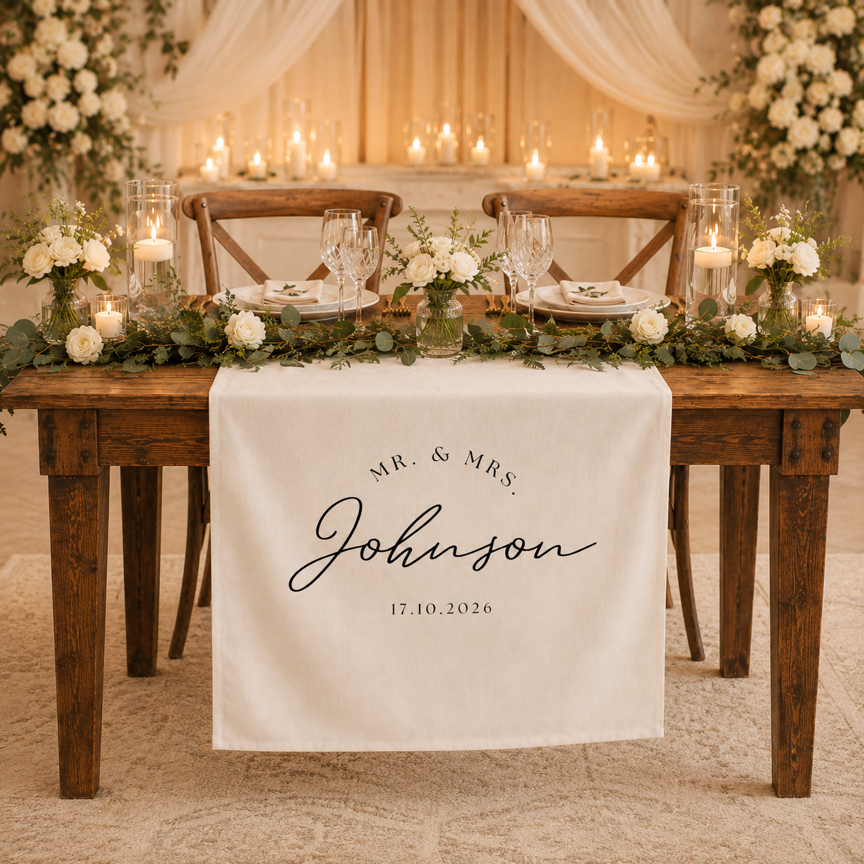 Personalized Mr & Mrs Wedding Table Runner