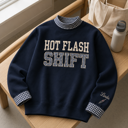 Hot Flash Shift Nurse Embroidery Sweatshirt Gingham