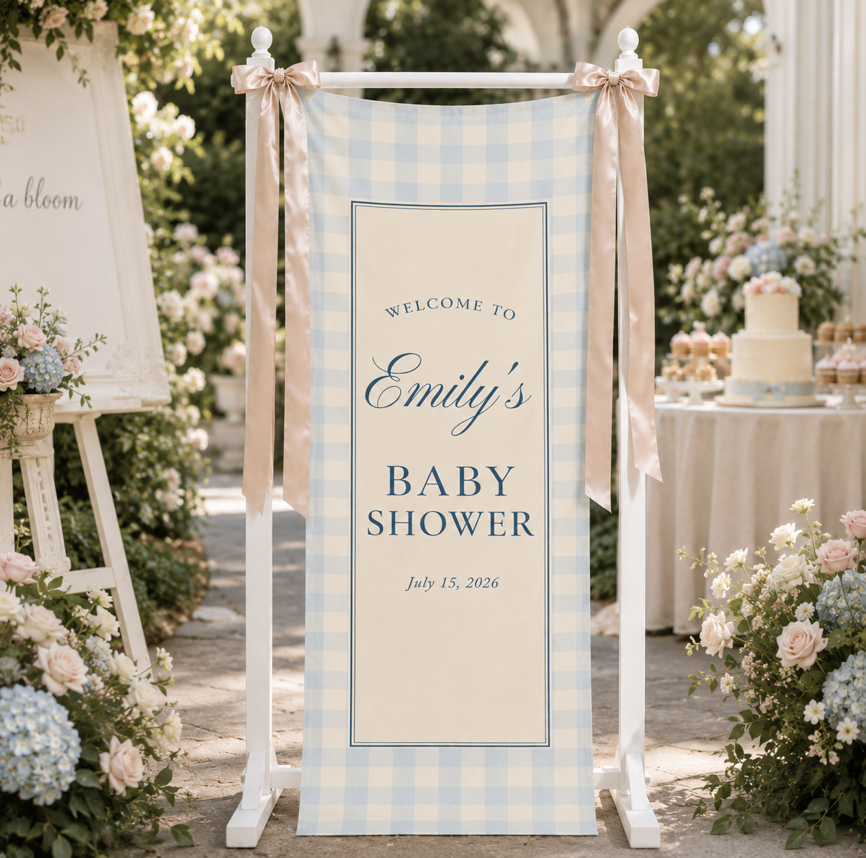Personalized Blue Gingham Baby Shower Banner