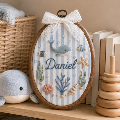 Personalized Under the Sea Embroidered Baby Name Sign
