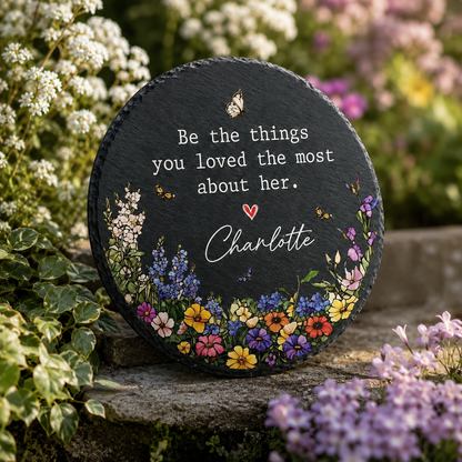 Personalized Floral Memorial Garden Stone