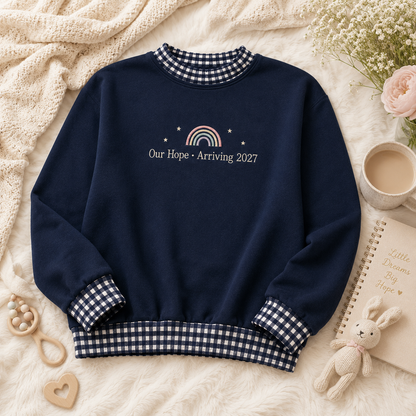 Personalized Rainbow Baby Announcement Gingham Mockneck Sweatshirt