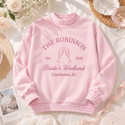 Personalized Gingham Sweatshirt for Bachelorette Weekend, Name & Location