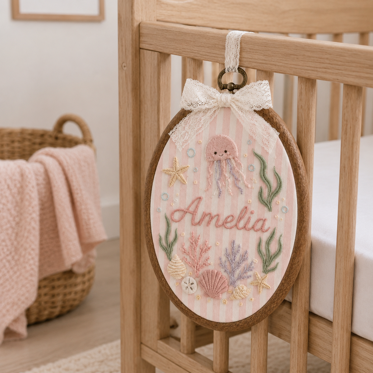 Personalized Under the Sea Embroidered Baby Name Sign