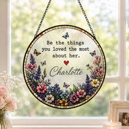 Personalized Memorial Floral Stained Glass Suncatcher