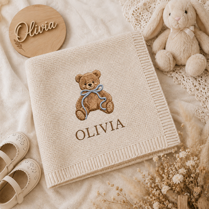 Personalized Teddy Bear Baby Embroidered Blanket