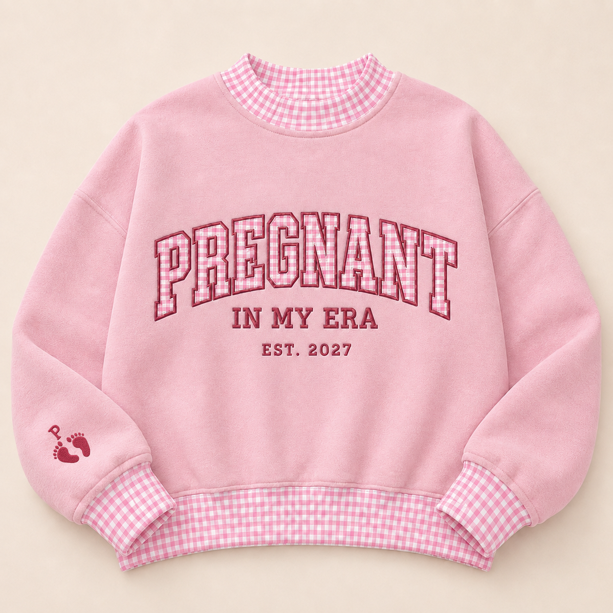 Personalized Pregnancy Announcement Embroidered Gingham Sweatshirt